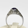Art Deco Amethyst Bezel Set Filigree 18k White Gold Solitaire Ring