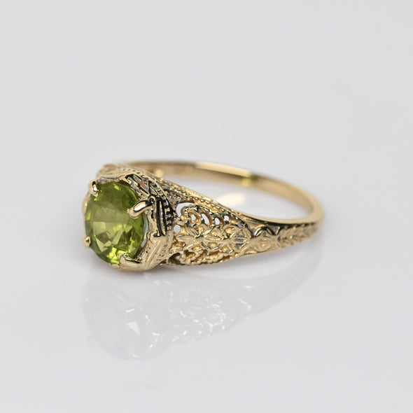 Peridot Oval Filigree 14k Gold Solitaire Ring