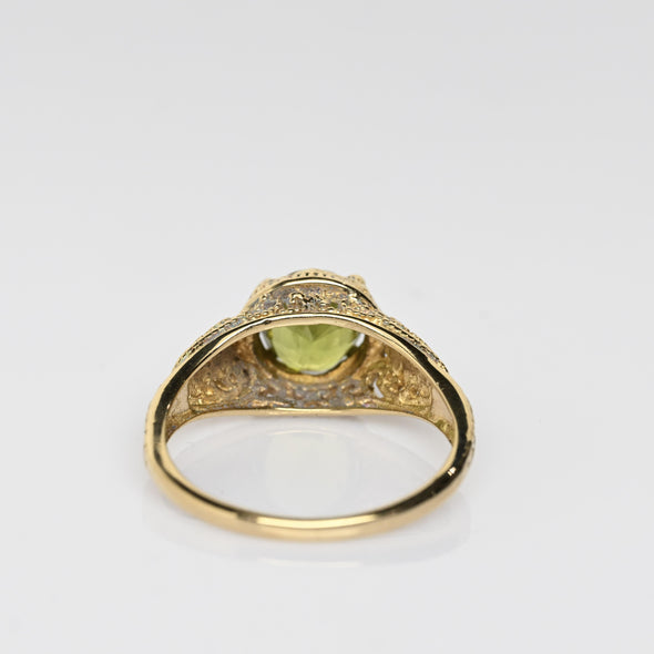 Peridot Oval Filigree 14k Gold Solitaire Ring