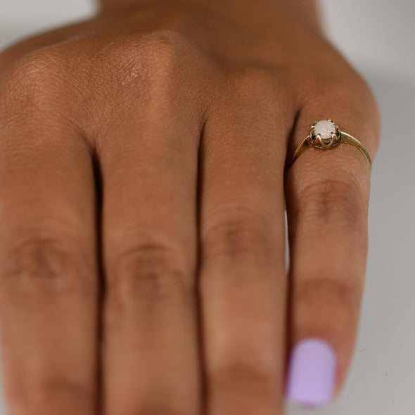 Petite Opal Oval Solitaire Ring in 10k Yellow Gold