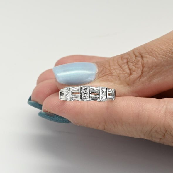 Elegant Platinum Diamond Band with Tapered Baguettes & Round Brilliants – 0.80ct