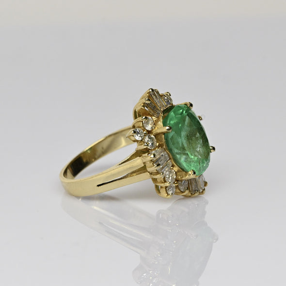 4.26ct Colombian Emerald Oval Ballerina 14k Gold Cocktail Ring