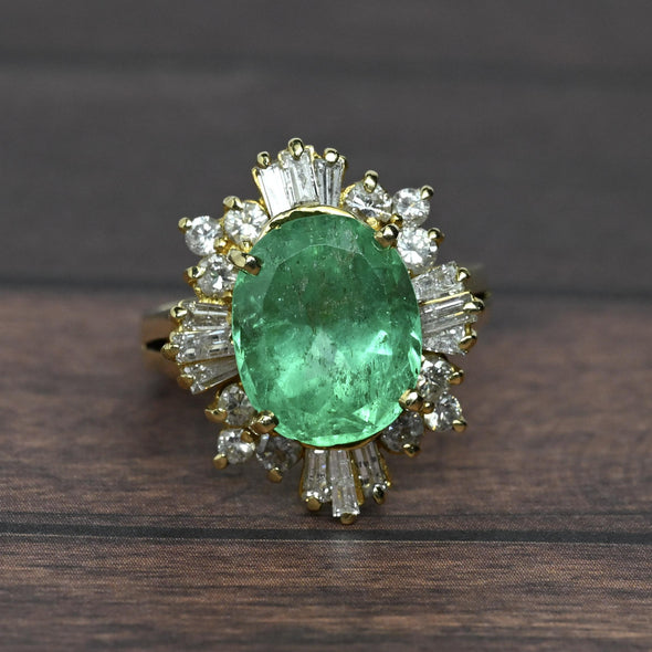 4.26ct Colombian Emerald Oval Ballerina 14k Gold Cocktail Ring