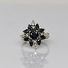 Vintage Blue Sapphire & Diamond 14k White Gold Cluster Ring