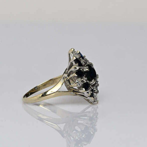 Vintage Blue Sapphire & Diamond 14k White Gold Cluster Ring