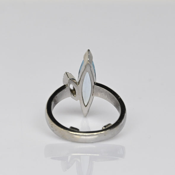 3ct Blue Topaz Long Marquise w Diamond Accent 14k White Gold Ring