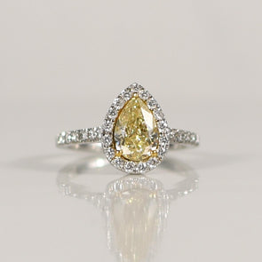 2.09ctw Natural Fancy-Yellow Pear Cut Diamond 14k White Gold Halo Engagement Rin