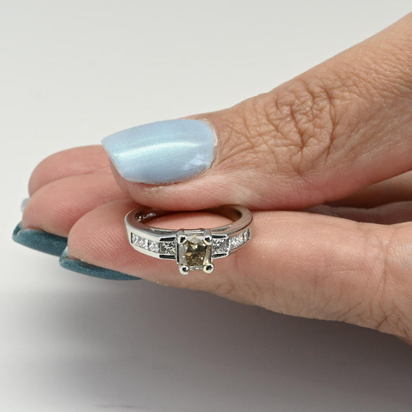 1.41ctw Fancy Brown Rectangular Cushion Cut Diamond Platinum Engagement Ring