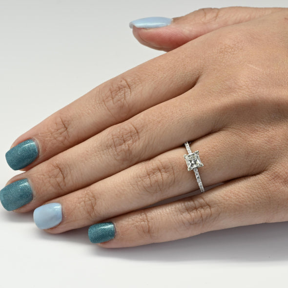 1.6ctw Princess Cut Diamond 14K White Gold Engagement Ring