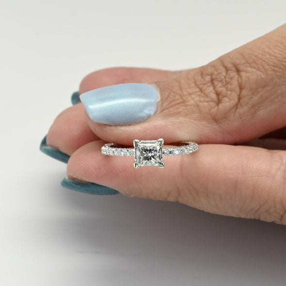 1.6ctw Princess Cut Diamond 14K White Gold Engagement Ring