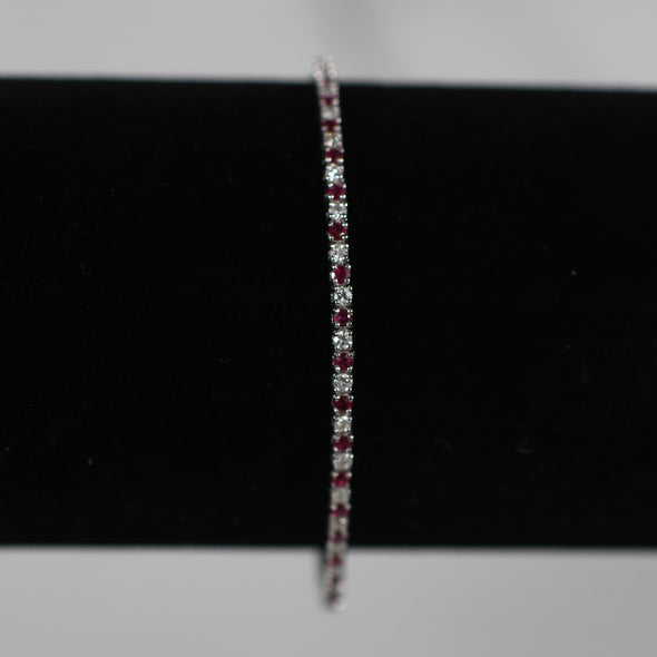 2.57ct Ruby & Diamond Tennis Straight Line Bracelet in 14k White Gold