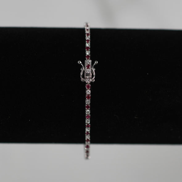 2.57ct Ruby & Diamond Tennis Straight Line Bracelet in 14k White Gold