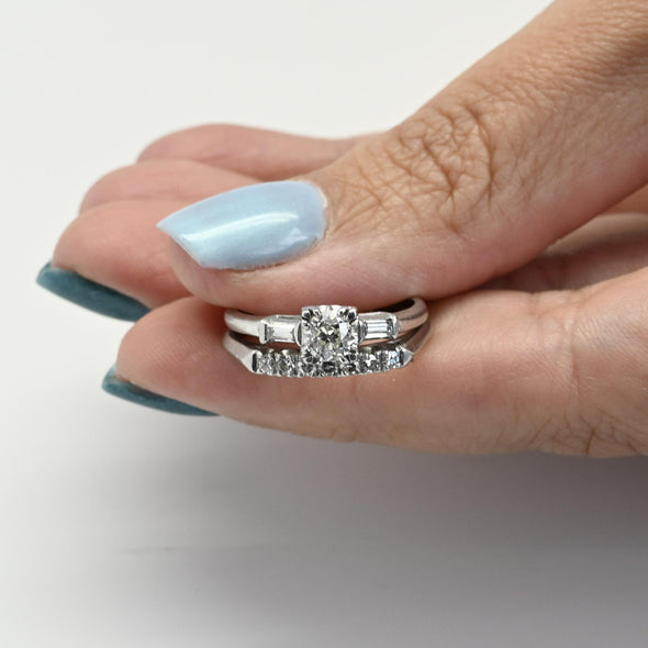 0.93ctw Old European Cut Diamond Vintage Platinum Wedding Set