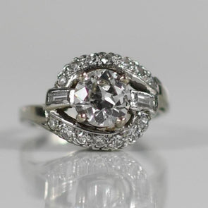 .99 Carat Late Art Deco Retro Old Cut Diamond Engagement Ring in Platinum