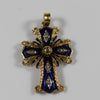 Vintage Blue Enamel Cross Diamond Accent 18k Yellow Gold Pendant