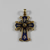 Vintage Blue Enamel Cross Diamond Accent 18k Yellow Gold Pendant