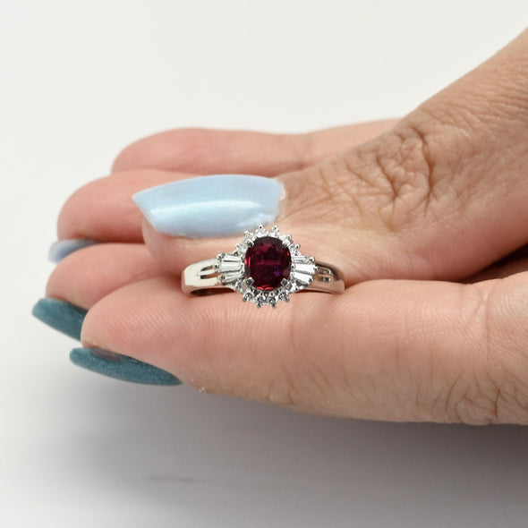 Vintage 0.91ctw Gem Ruby Diamond Cluster Platinum Ring