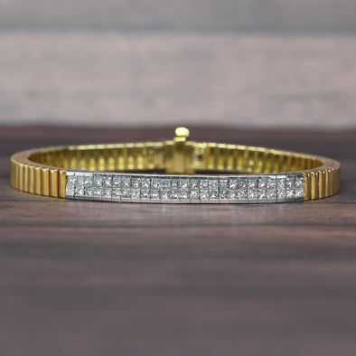 Vintage 2.5ctw Princess Cut Diamond  Invisible Set 18k Gold Bracelet