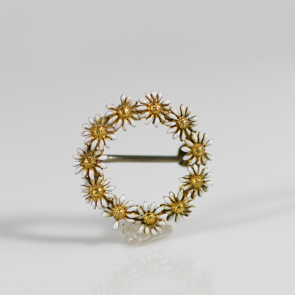 14K Yellow Gold Daisy Floral Circle Brooch