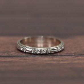 Vintage Orange Blossom Pattern 18K White Gold Wedding Band Size 6