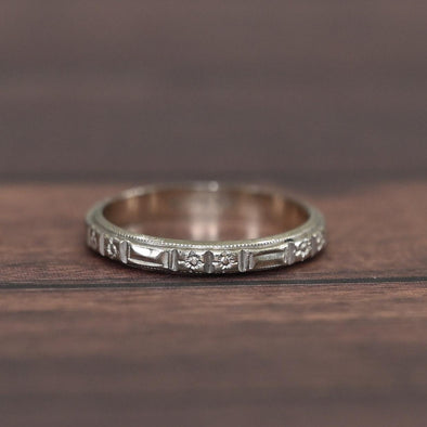 Vintage Orange Blossom Pattern 18K White Gold Wedding Band Size 6