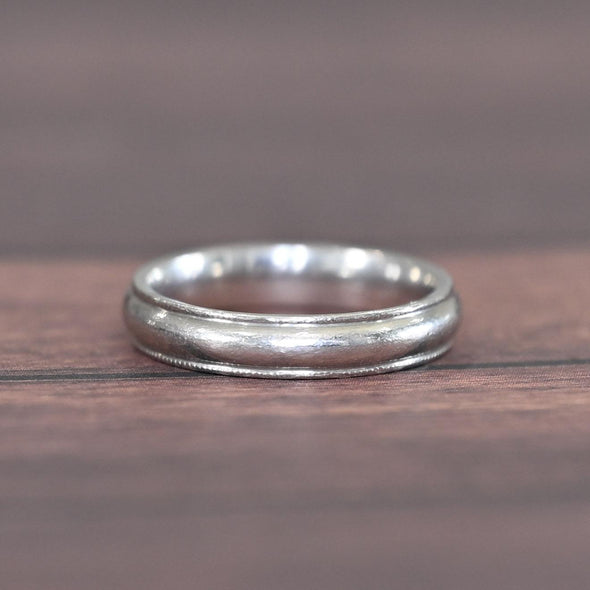 Platinum Vintage Wedding Band With Milgrain Detail