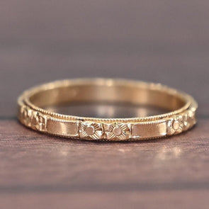 14K Yellow Gold Floral Wedding Band