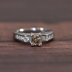 1.41ctw Fancy Brown Rectangular Cushion Cut Diamond Platinum Engagement Ring