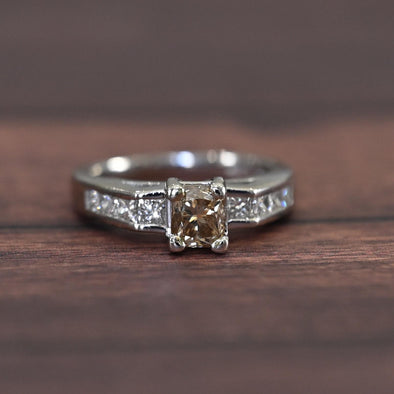 1.41ctw Fancy Brown Rectangular Cushion Cut Diamond Platinum Engagement Ring