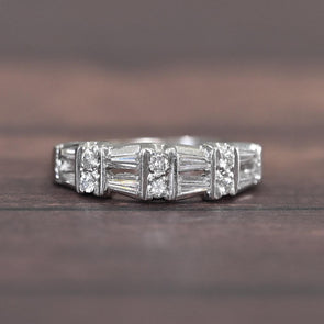 Elegant Platinum Diamond Band with Tapered Baguettes & Round Brilliants – 0.80ct