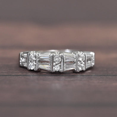 Elegant Platinum Diamond Band with Tapered Baguettes & Round Brilliants – 0.80ct