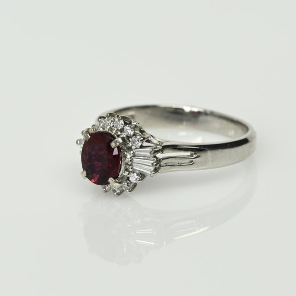 Vintage 0.91ctw Gem Ruby Diamond Cluster Platinum Ring