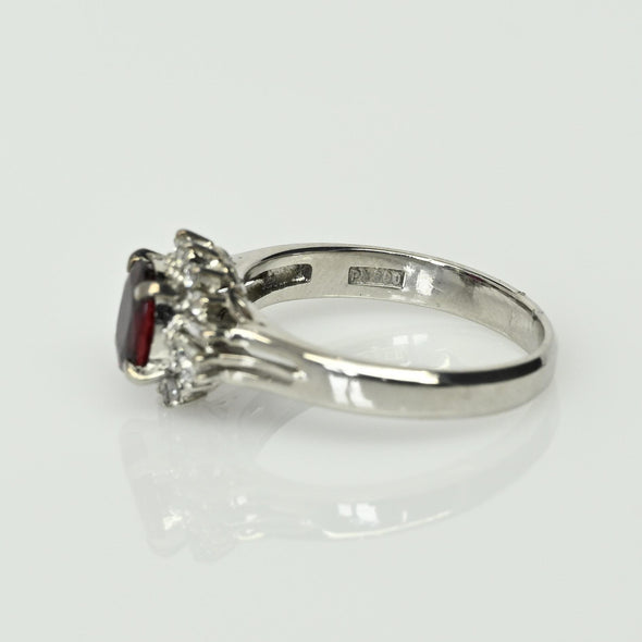 Vintage 0.91ctw Gem Ruby Diamond Cluster Platinum Ring