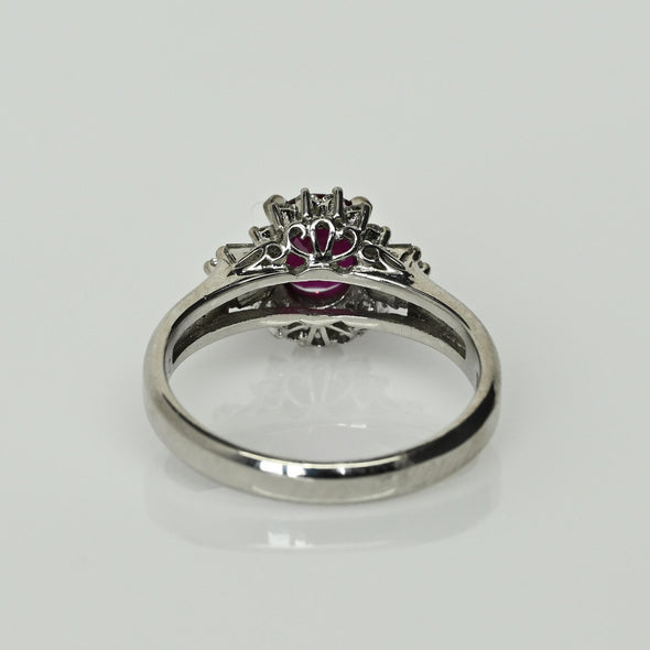 Vintage 0.91ctw Gem Ruby Diamond Cluster Platinum Ring