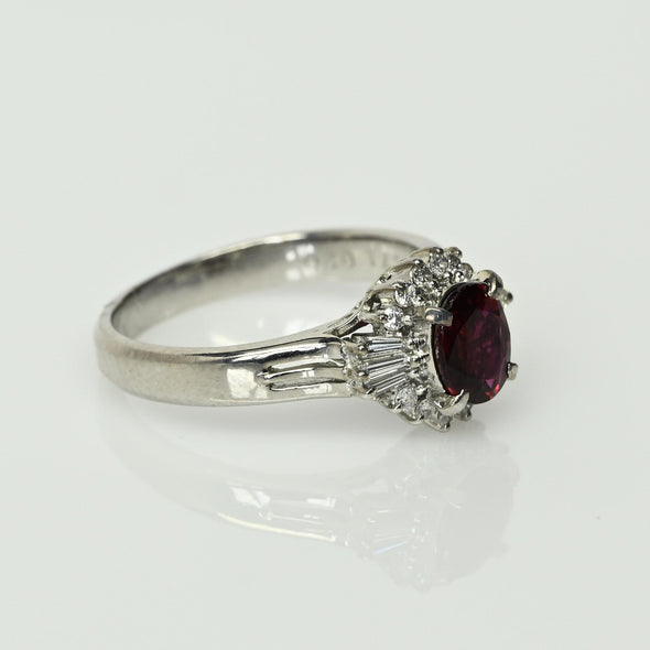 Vintage 0.91ctw Gem Ruby Diamond Cluster Platinum Ring