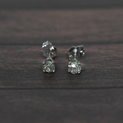 Vintage 0.32 cttw Old European Cut Natural Diamond 14k White Gold Stud Earrings