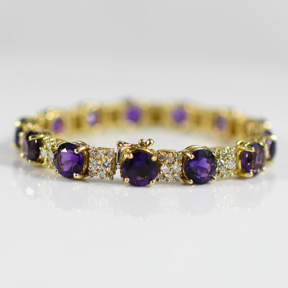 La Triomphe Fine Amethyst and Diamond Link Bracelet in 18K Gold