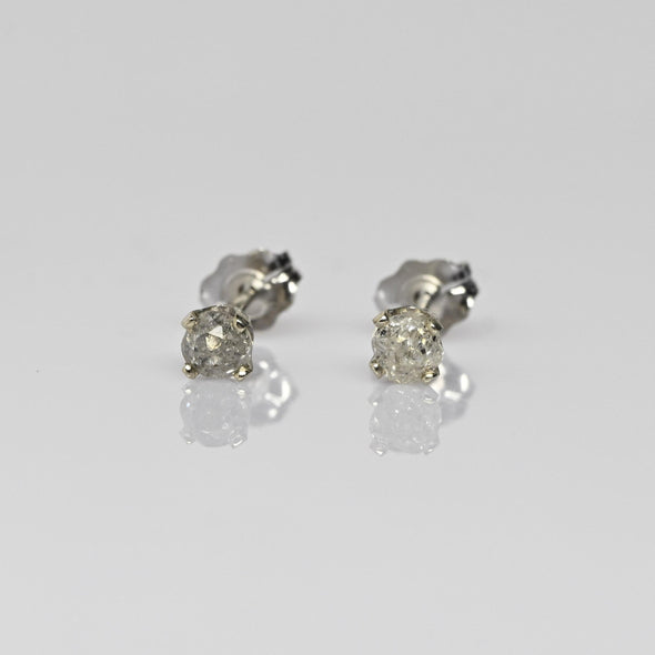 Vintage 0.32 cttw Old European Cut Natural Diamond 14k White Gold Stud Earrings
