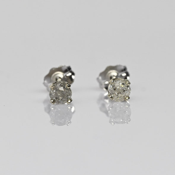 Vintage 0.32 cttw Old European Cut Natural Diamond 14k White Gold Stud Earrings