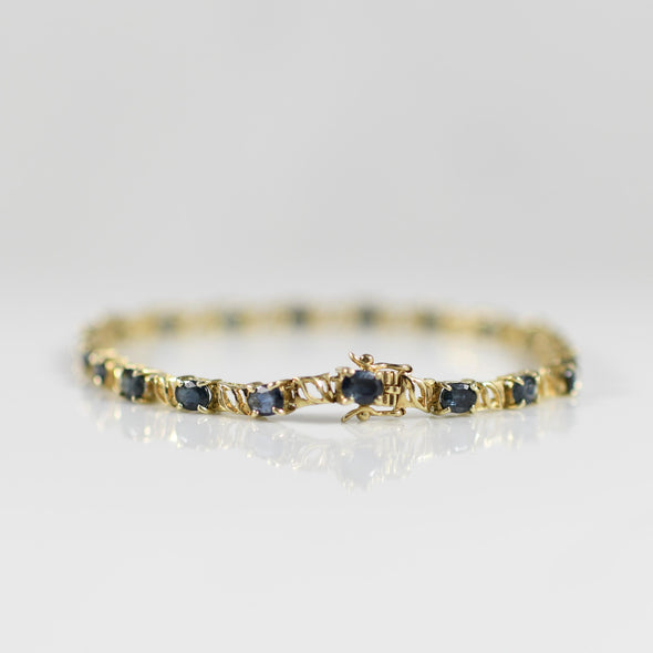 6ctw Blue Sapphire Oval Natural Gemstone Bracelet in 14k Yellow Gold