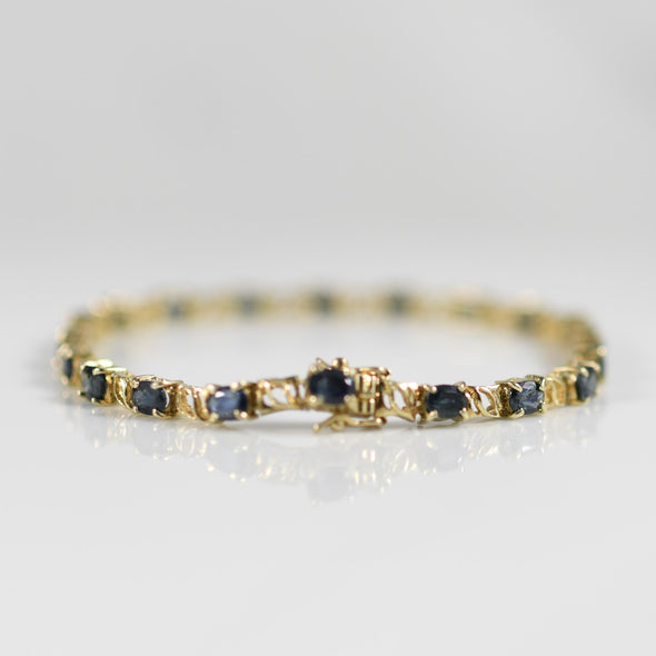 6ctw Blue Sapphire Oval Natural Gemstone Bracelet in 14k Yellow Gold