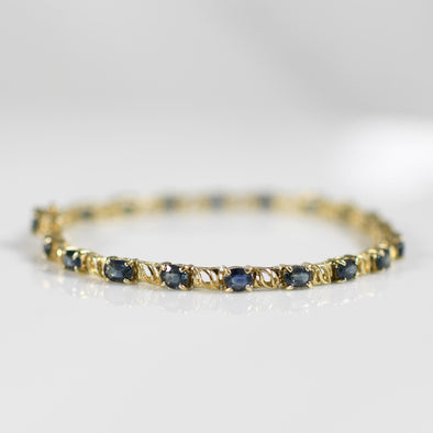 6ctw Blue Sapphire Oval Natural Gemstone Bracelet in 14k Yellow Gold