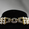 Triple Strand Cultured Pearl Necklace w 3ct Diamond Pave Onyx and 18K Gold Clasp