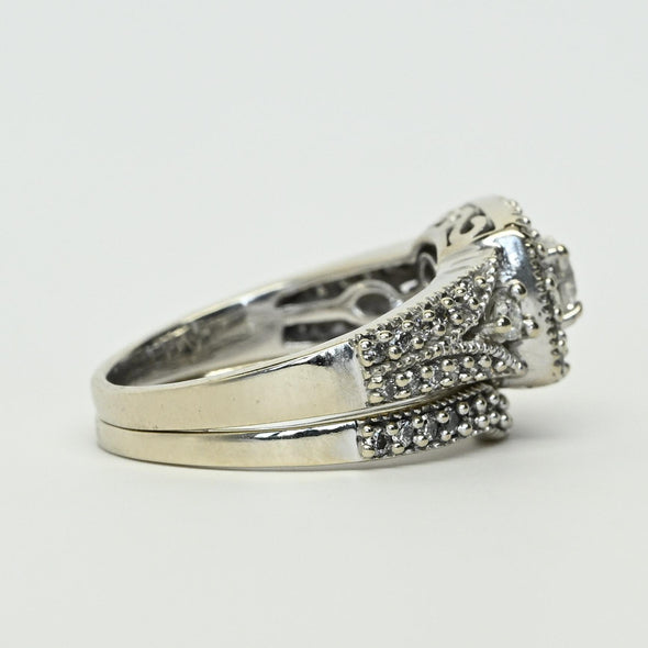 7/8cttw Diamond Halo Engagement Ring 14k White Gold Wedding Set