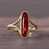 Vintage Ruby Bezel Set Long Oval Split Shank 18k Gold Ring