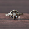 Art Deco Diamond & Blue Sapphire 20k White Gold Ring with Engraved Detail