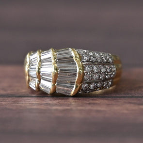 2.75ctw Tapered Baguette and Round Brilliant Diamond 18K Gold Cocktail Ring