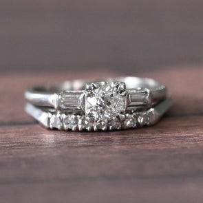 0.93ctw Old European Cut Diamond Vintage Platinum Wedding Set