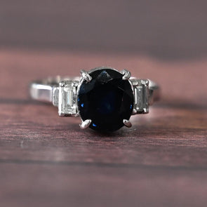 Vintage 4.81ctw Blue Sapphire Oval Baguette Diamond Platinum Ring