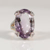 42ct Amethyst Statement Ring with Diamond Heart Motif in 14K Gold